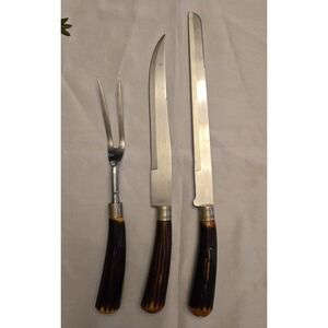 Vintage Antler Handle Regent Sheffield Stainless Carving Set England MCM 1970s